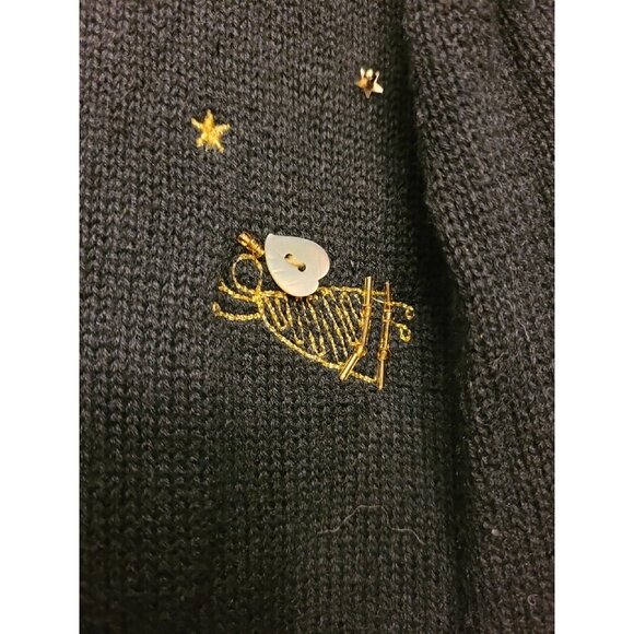 VTG Susan Bristol Embroidered Angel Black Cardigan Sweater SZ Med Christmas 2005 - Picture 9 of 9